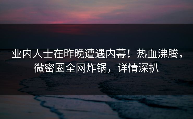 业内人士在昨晚遭遇内幕！热血沸腾，微密圈全网炸锅，详情深扒